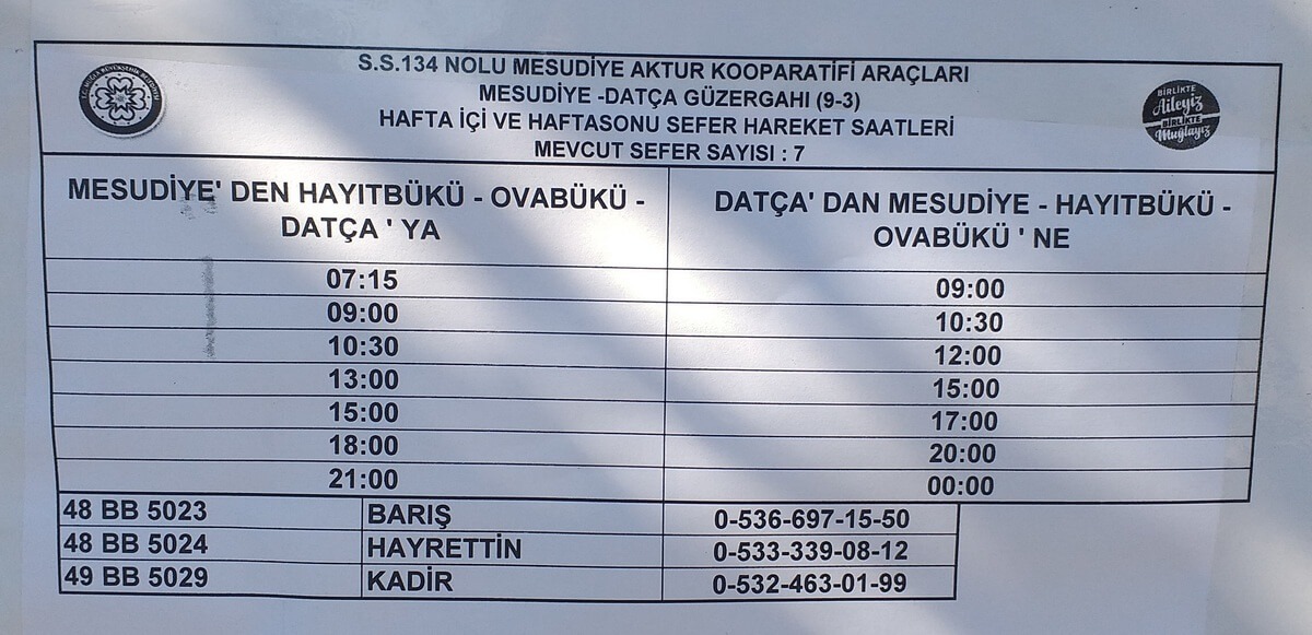 Datça Ovabükü Midibüs Ulaşım Çizelgesi