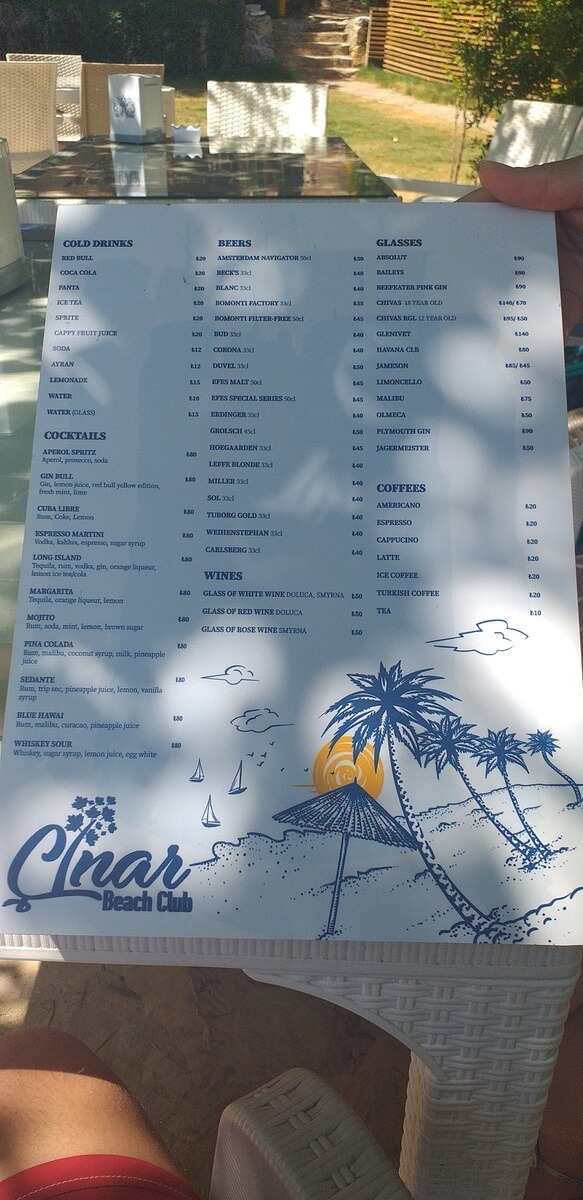 Çınar Beach Club Menü 2021