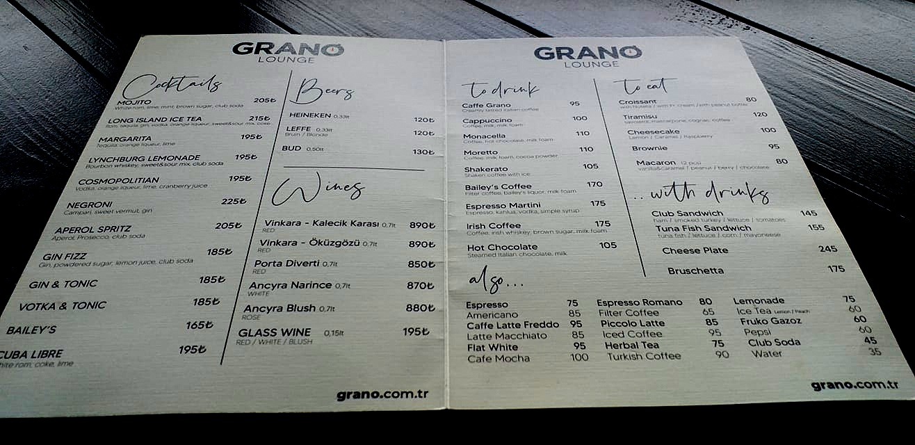 Atakule Grano Lounge Menü Fiyatları (2023)