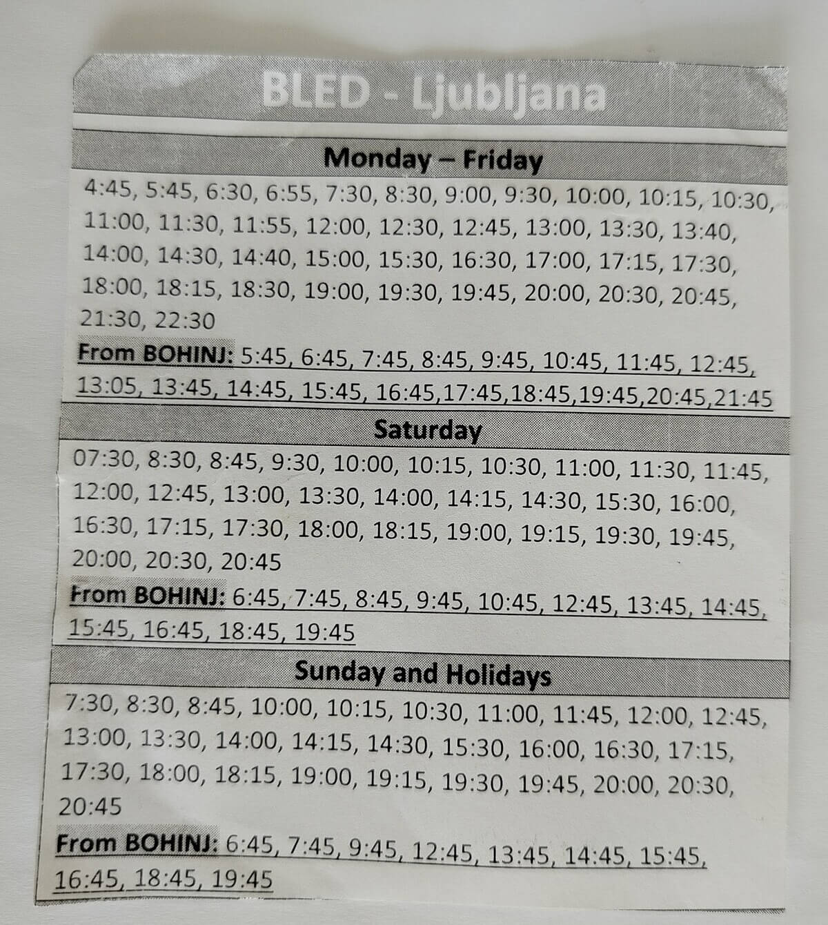 Bled Dönüş Ulaşım Tarifesi
